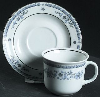 Graf Von Henneberg Hep8 Flat Cup & Saucer Set, Fine China Dinnerware   Blue/Gray