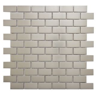 Somertile Anvil 11.75x11.75 in Standard Subway Stainless Steel Over Porcelain Mosaic Wall Tile (pack Of 10)