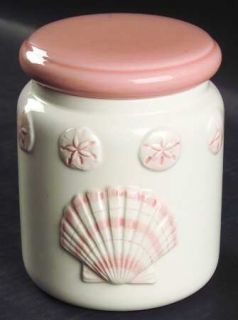 Otagiri Beachcomber Small Canister, Fine China Dinnerware   Peach Shell Border,