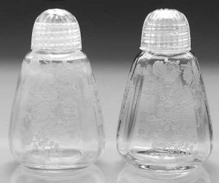 Cambridge Rose Point Clear Shaker Set W/Plastic Lids   Stem 3121,Clear,Etched