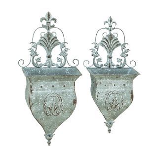Metal Wall Pocket With Dainty Design And Oxidized Appearance (WhiteQuantity Set of two (2)Dimensions 27 inches high x 12 inches wide x 5 inches deep; 30 inches high x 13 inches wide x 6 inches deep )