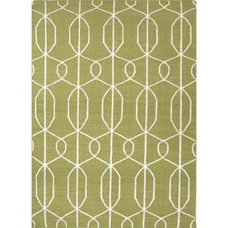 Flat Weave Geometric Wasabi Green Wool Rug (2 X 3)