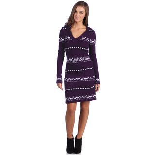 White Mark Womens Geneva Deer Accent Hooded Sweaterdress (Purple/ whiteSweaterdressLong sleevesDeep v neckHoodedUnlinedPulloverThe approximate length from the top center back to the hem is 36 inches. The measurement was taken from a size small.Measurement