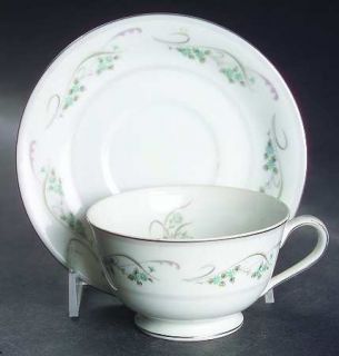 Yamaka Inspiration Footed Cup & Saucer Set, Fine China Dinnerware   Blue Flowers