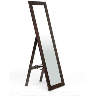 Lund Dark Brown Wood Modern Mirror With Built in Stand
