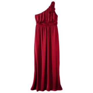 TEVOLIO Womens Satin One Shoulder Rosette Maxi Dress   Stoplight Red   6