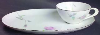 Sango Etude Snack Plate & Cup Set, Fine China Dinnerware   Pink Roses Gray &   G