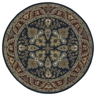 Hand tufted Scarlett Diamond Navy/ Burgundy Round Wool Rug (59)