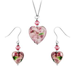 Bridge Jewelry Purple & Green Glass Heart Bead Pendant & Earrings Set