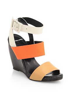 Pierre Hardy Leather & Canvas Multi Strap Wedge Sandals   Orange