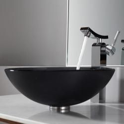 Kraus Bathroom Combo Set Frosted Black Glass Vessel Sink/faucet