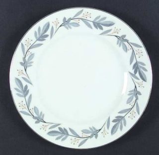 Meito Mei84 Dinner Plate, Fine China Dinnerware   Gray Leaves On Rim  Brown & Gr