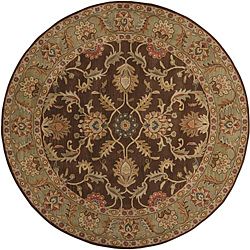 Hand tufted Traditional Coliseum Chocolate Floral Border Wool Rug (8 Round)
