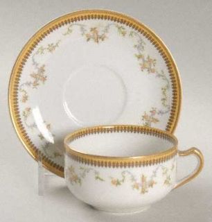 Haviland Valmont, The (Old,Gold Trim) Flat Cup & Saucer Set, Fine China Dinnerwa