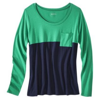 Merona Womens Long Sleeve Colorblock Tee   Green/Navy XL