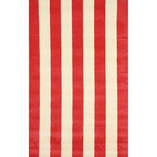 Nuloom Hand tufted Vertical Stripes Red New Zealand Wool Rug (76 X 96)