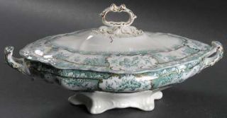 Wedgwood Phoebe Blue/Green (Gold Accents,No Trim) Oval Covered Vegetable, Fine C