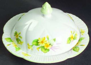 Shelley Primrose (Dainty Shape, Green Trim) Round Covered Butter, Fine China Din