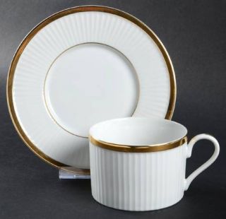 Fitz & Floyd Classique DOr White Flat Cup & Saucer Set, Fine China Dinnerware  