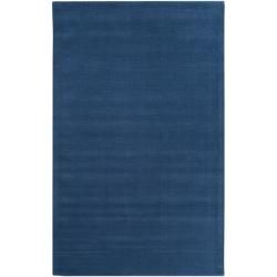 Hand crafted Solid Blue Causal Ridges Wool Rug (76 X 96)