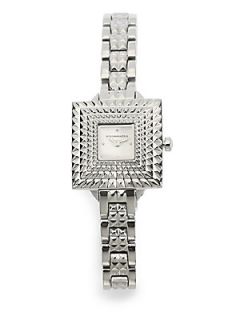 Square Textured Bezel Stainless Steel Watch   Silver