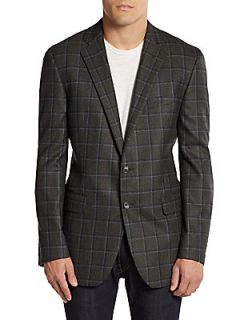 Wool Checked Jacket/Slim Fit   Grey Blue