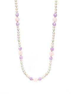 8MM Pearl, Amethyst & Pink Quartz Necklace  