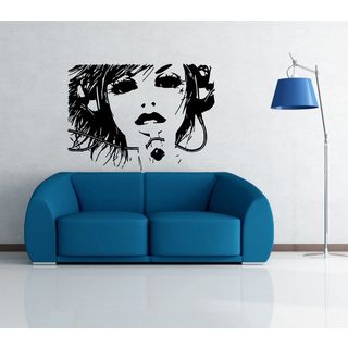 Silhouette Of Girl In Headphones Vinyl Wall Decal (Glossy blackEasy to applyDimensions 25 inches wide x 35 inches long )