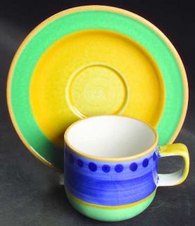 Epoch PotterS Wheel Flat Cup & Saucer Set, Fine China Dinnerware   Green, Yello