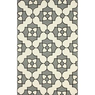 Nuloom Handmade Wool Modern Mosaic Tiles Grey Rug (76 X 96)