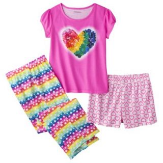 Xhilaration Girls 3 Piece Short Sleeve Pajama Set   Pink Azalea XL