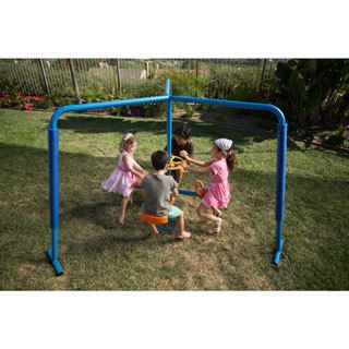 Ironkids Four Station Fun Filled Merry Go Round (Orange / blueSeat dimensions 20 inches from the groundDimensions 60.5 inches high x 82 inches wideMaximum weight capacity per seat 100 poundsWeight 62 poundsTools needed 3mm and 5mm inch Allen wrenches