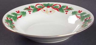 Sango Noel Rim Soup Bowl, Fine China Dinnerware   Porcelain           Holly Bord