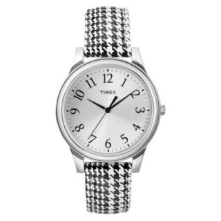 Womens Timex Weekender Houndstooth Pattern Leather Strap Watch  