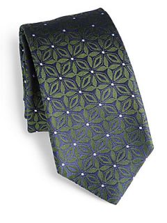 Eton of Sweden Flower Print Silk Tie   Olive