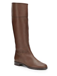 Flat Leather Riding Boots   Brown