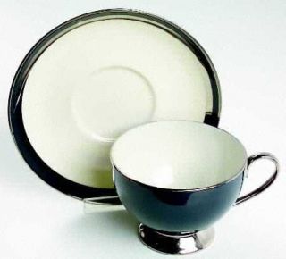 Gorham Black Contessa Footed Cup & Saucer Set, Fine China Dinnerware   Black&Pla