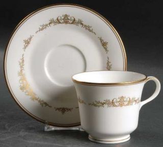 Noritake Aldridge Footed Cup & Saucer Set, Fine China Dinnerware   Gold Scrolls,