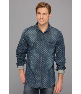 Request Floyd L/S Dot Denim Shirt Mens Long Sleeve Button Up (Navy)