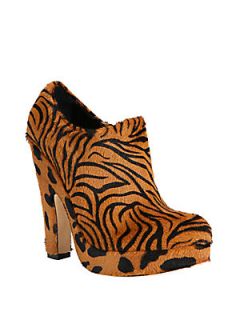 Tiger Print Calf Hair Platform Ankle Boots   Natural