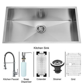 Vigo Industries VG15062 Kitchen Sink Set, Undermount Sink, Faucet, Colander, Grid, Strainer amp; Dispenser Stainless Steel