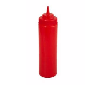 Winco 24 oz Plastic Squeeze Bottle, Wide Mouth, Red