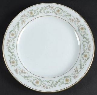 Noritake Creston Salad Plate, Fine China Dinnerware   Green Scrolls, Gold & Yell