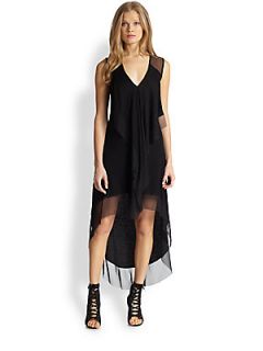 BCBGMAXAZRIA Cydnee Ruffled Hi Lo Jersey Dress   Black