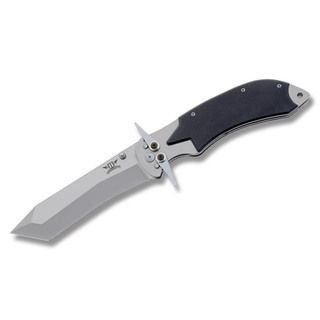 Harrier Hawke Fine Edge Knife (BlackFlipout finger guardKnife has a thumbstudHas a lanyardBlade materials AUS 8 stainless steel Handle materials G 10 Blade length 5.25 inchesHandle length 6.25 inchesWeight .25 poundsDimensions 7 inches long x 2 inch