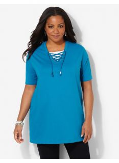 Catherines Plus Size Lace Up Top   Womens Size 3X, Blue