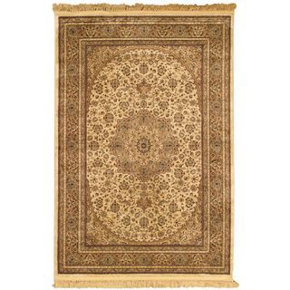 Yazd Kashmir Cream Medallion Corners Area Rug (52 X 77)