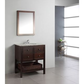New Haven Walnut Brown 30 inch Bath Vanity With 2 Drawers And Dappled Grey Granite Top