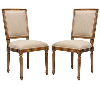 Safavieh Preston Carved Oak Side Chairs (set Of 2) (Light beigeMaterials Cotton, oak woodFinish Oak Seat height 19 inchesDimensions 38.5 inches high x 23 inches wide x 18.5 inches deepNumber of boxes this will ship in One (1)Chairs arrive fully assem