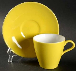 Poole Pottery Poo3 Flat Cup & Saucer Set, Fine China Dinnerware   Solid Yellow F